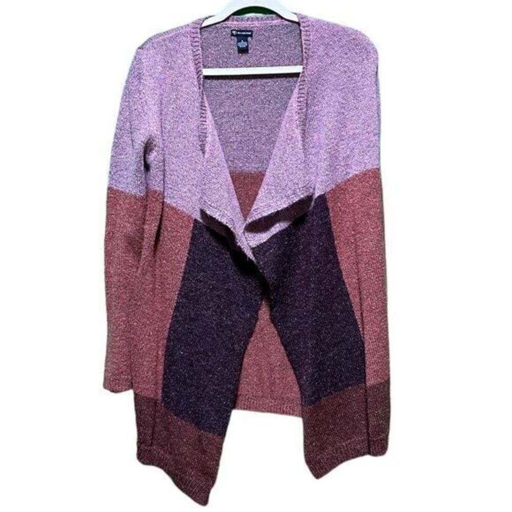 New Directions Womens Colorblock Open‎ Front Long Sleeve Cardigan Sweater Small